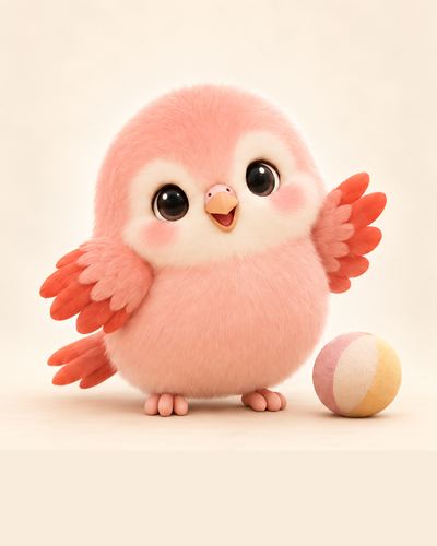 Peach, a coral-pink baby parrot